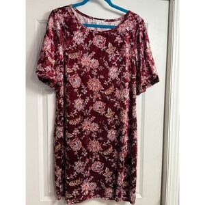 MOA MOA‎ Womens Burgundy Floral Velvet Shift Dress Plus Size XL Made in USA